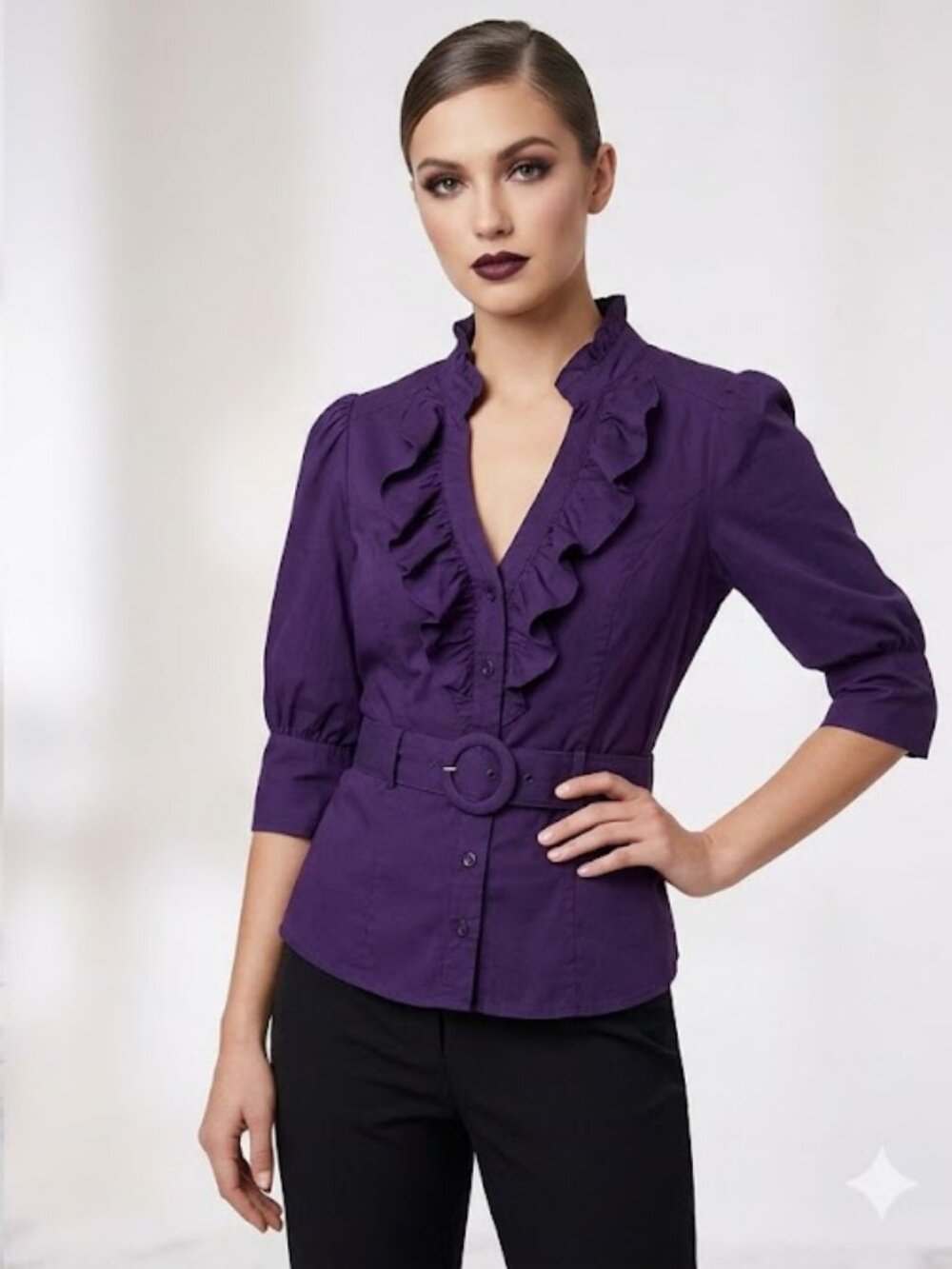 Bebe‎ Deep Purple Ruffle Top Small